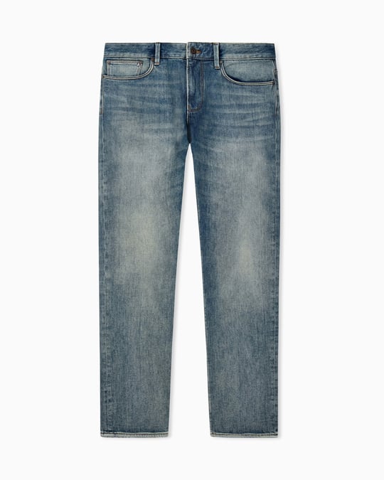Emporio Armani Emporıo Armani Erkek Slim Fit  Orta Bel Beş Cepli Esnek Logolu Yıkamalı Denim Mavi Jeans EM000121 AF29662-MB002