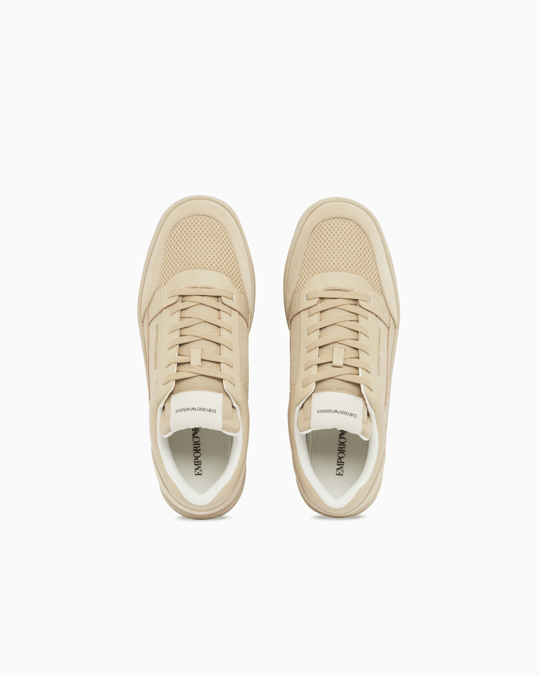 Emporio Armani Emporıo Armani Erkek Süet Ve File Detaylar Bağcıklı Kauçuk Taban Bej Sneaker EM004836 AF24321-M1359