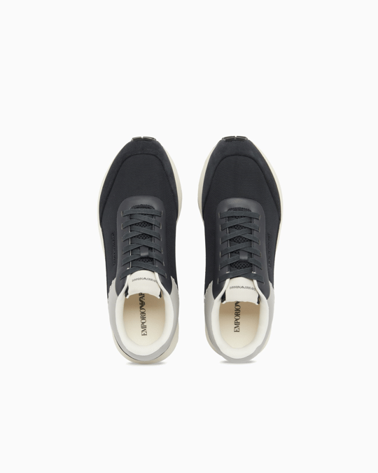 Emporio Armani Emporıo Armani Erkek Süet ve File Detaylı Yuvarlak Burunlu Logo İmzalı Lacivert Sneaker EM004839 AF24321-MB617
