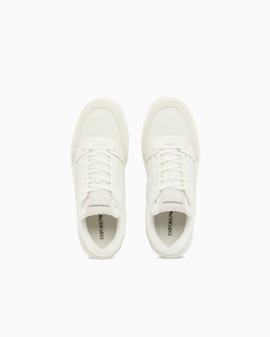Emporio Armani Emporıo Armani Erkek Süet Ve File Detaylar Bağcıklı Kauçuk Taban Beyaz Sneaker EM004836 AF24321-M0360