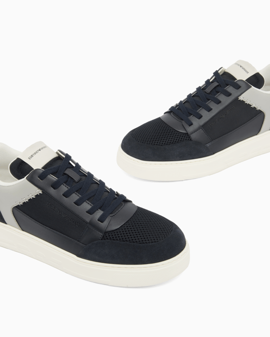 Emporio Armani Emporıo Armani Erkek Süet Ve File Detaylar Bağcıklı Kauçuk Taban Lacivert Sneaker EM004836 AF24321-MB617