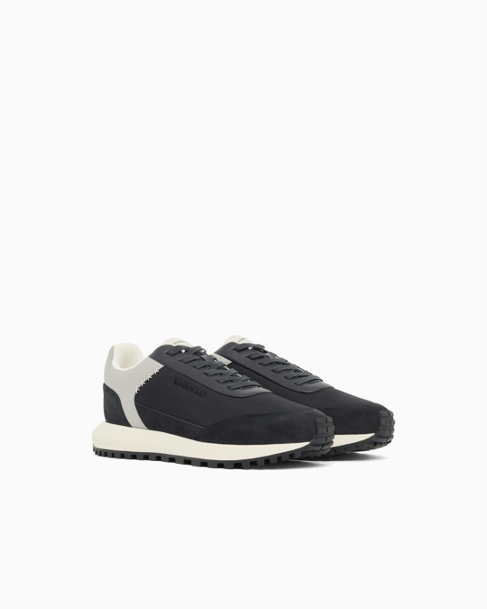 Emporio Armani Emporıo Armani Erkek Süet ve File Detaylı Yuvarlak Burunlu Logo İmzalı Lacivert Sneaker EM004839 AF24321-MB617
