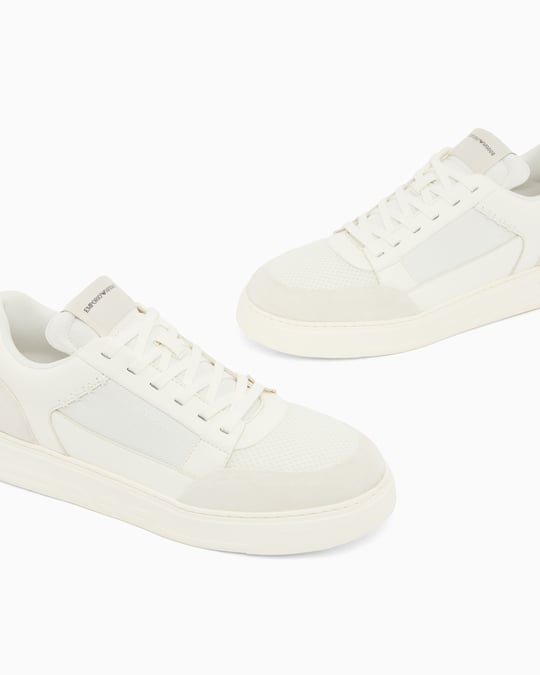 Emporio Armani Emporıo Armani Erkek Süet Ve File Detaylar Bağcıklı Kauçuk Taban Beyaz Sneaker EM004836 AF24321-M0360