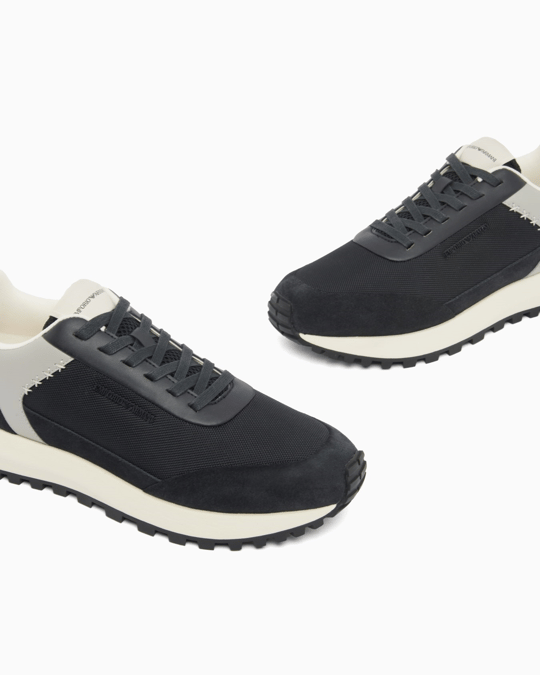 Emporio Armani Emporıo Armani Erkek Süet ve File Detaylı Yuvarlak Burunlu Logo İmzalı Lacivert Sneaker EM004839 AF24321-MB617