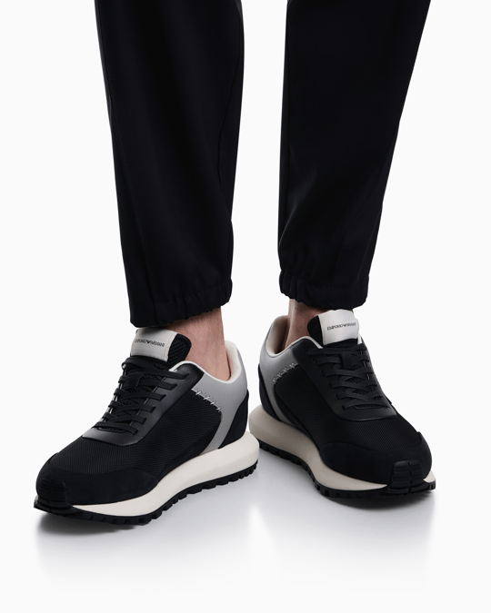Emporio Armani Emporıo Armani Erkek Süet ve File Detaylı Yuvarlak Burunlu Logo İmzalı Lacivert Sneaker EM004839 AF24321-MB617