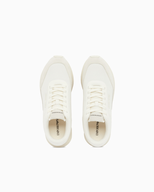 Emporio Armani Emporıo Armani Erkek Süet ve File Detaylı Yuvarlak Burunlu Logo İmzalı Beyaz Sneaker EM004839 AF24321-M0360