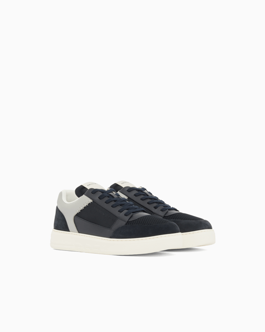 Emporio Armani Emporıo Armani Erkek Süet Ve File Detaylar Bağcıklı Kauçuk Taban Lacivert Sneaker EM004836 AF24321-MB617