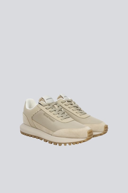 Emporio Armani Emporıo Armani Erkek Süet ve File Detaylı Yuvarlak Burunlu Logo İmzalı Bej Sneaker EM004839 AF24321-M1359