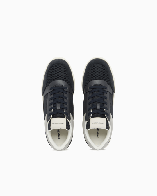 Emporio Armani Emporıo Armani Erkek Süet Ve File Detaylar Bağcıklı Kauçuk Taban Lacivert Sneaker EM004836 AF24321-MB617