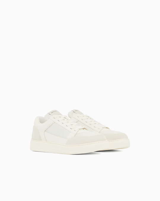 Emporio Armani Emporıo Armani Erkek Süet Ve File Detaylar Bağcıklı Kauçuk Taban Beyaz Sneaker EM004836 AF24321-M0360