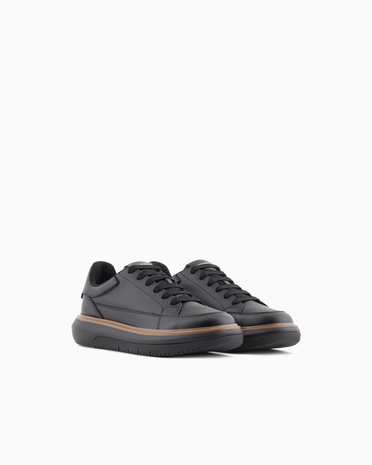 EMPORIO ARMANI Emporıo Armani Erkek Topuk Kısmı Logo Desenli Kalın Rahat Taban Bağcıklı Siyah Sneaker EM003067 AF10848-UC001