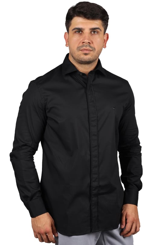 Emporio Armani Emporıo Armani Erkek Uzun Kol Normal Gömlek Yaka Günlük Siyah Gömlek 3R1CN6 1K01Z-0090