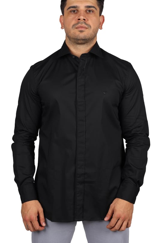 Emporio Armani Emporıo Armani Erkek Uzun Kol Normal Gömlek Yaka Günlük Siyah Gömlek 3R1CN6 1K01Z-0090