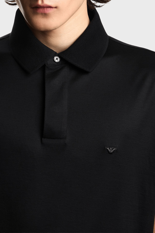 Emporio Armani Emporıo Armani Erkek Yuvarlak Mikro Kartal Desenli Hafif ve Nefes Alabilen Pamuklu Kısa Kollu Siyah Polo Yaka T-Shirt EM004588 AF10017-UC001
