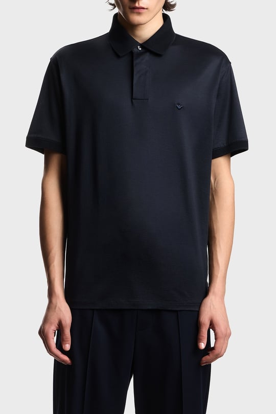 Emporio Armani Emporıo Armani Erkek Yuvarlak Mikro Kartal Desenli Hafif ve Nefes Alabilen Pamuklu Kısa Kollu Lacivert Polo Yaka T-Shirt EM004588 AF10017-UB118