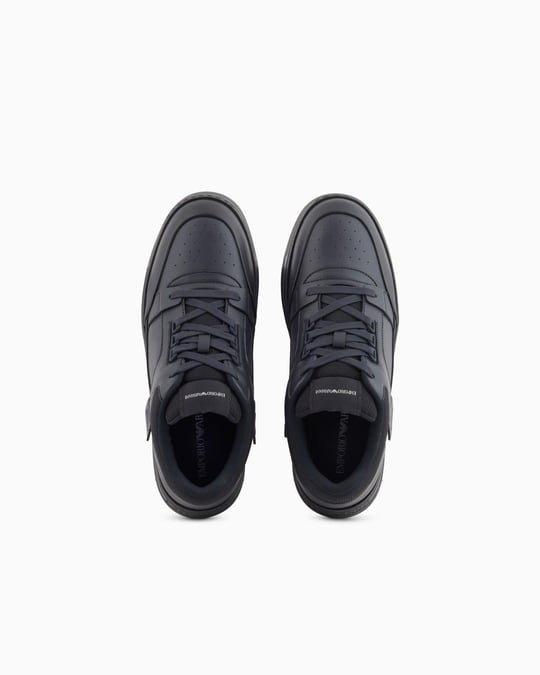 Emporio Armani Emporıo Armani Erkek Yuvarlak Burun Bağcıklı Deri File Detaylı Lacivert Sneaker EM002855 AF18018-MZ312
