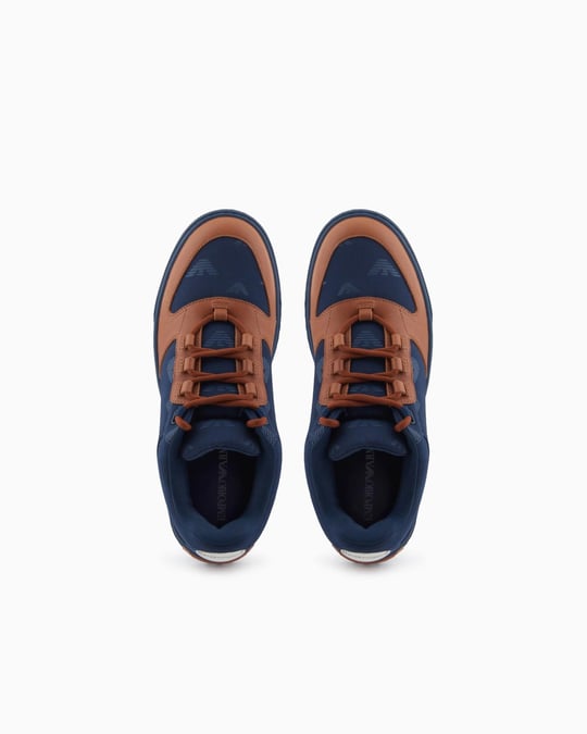EMPORIO ARMANI Emporıo Armani Erkek Yuvarlak Burun Bağcıklı Kauçuk Taban Deri Lacivert Sneaker EM002849 AF18010-MZ325