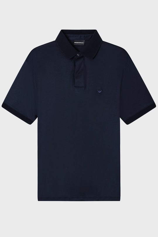Emporio Armani Emporıo Armani Erkek Yuvarlak Mikro Kartal Desenli Hafif ve Nefes Alabilen Pamuklu Kısa Kollu Lacivert Polo Yaka T-Shirt EM004588 AF10017-UB118