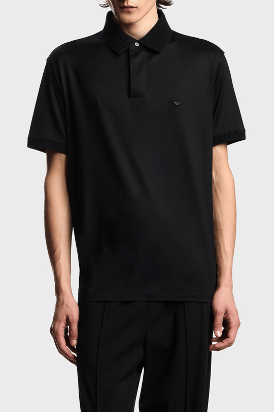 Emporio Armani Emporıo Armani Erkek Yuvarlak Mikro Kartal Desenli Hafif ve Nefes Alabilen Pamuklu Kısa Kollu Siyah Polo Yaka T-Shirt EM004588 AF10017-UC001