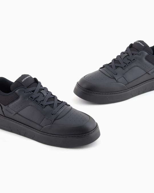 Emporio Armani Emporıo Armani Erkek Yuvarlak Burun Bağcıklı Deri File Detaylı Lacivert Sneaker EM002855 AF18018-MZ312
