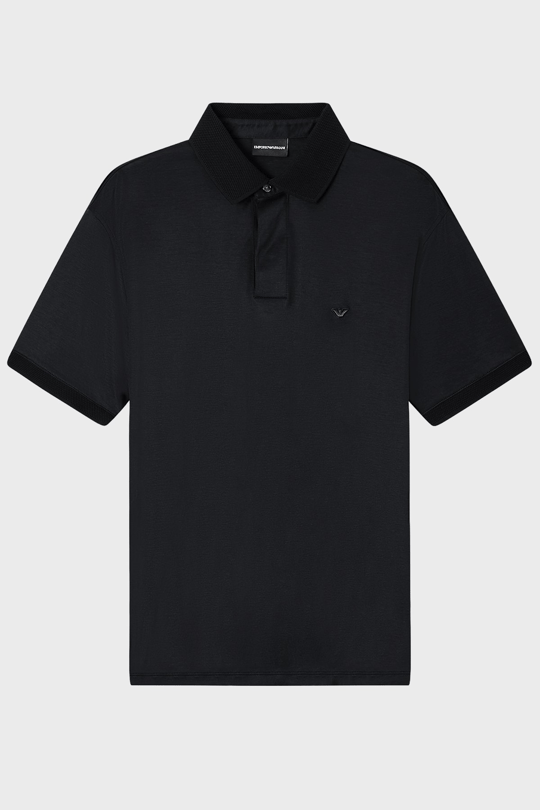Emporio Armani Emporıo Armani Erkek Yuvarlak Mikro Kartal Desenli Hafif ve Nefes Alabilen Pamuklu Kısa Kollu Siyah Polo Yaka T-Shirt EM004588 AF10017-UC001