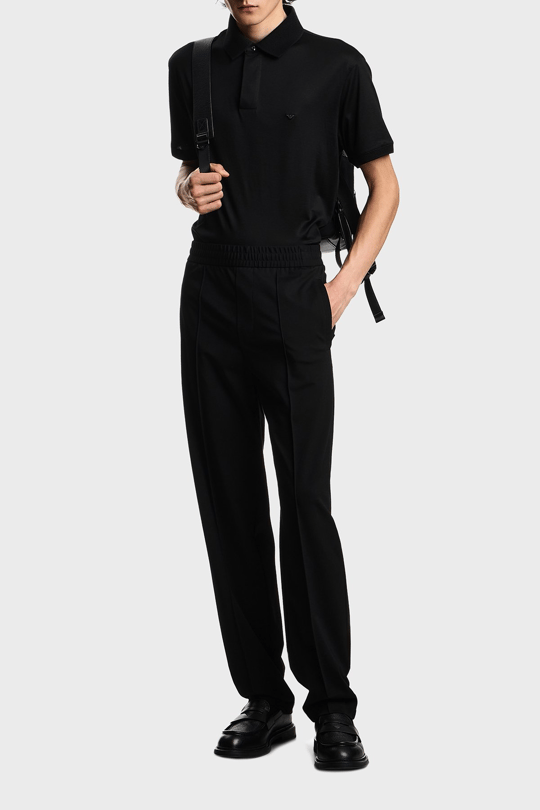 Emporio Armani Emporıo Armani Erkek Yuvarlak Mikro Kartal Desenli Hafif ve Nefes Alabilen Pamuklu Kısa Kollu Siyah Polo Yaka T-Shirt EM004588 AF10017-UC001