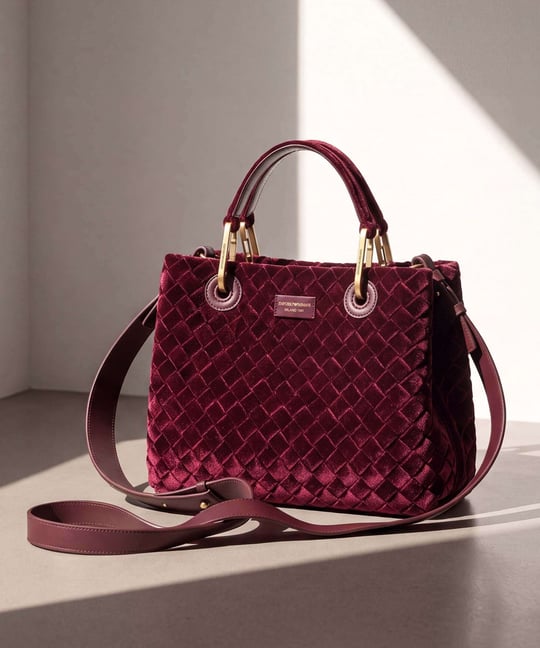 Emporio Armani Emporıo Armani Kadın Çıkarılabilir Omuz Askılı Desenli Kadife Bordo Omuz Çantası EW000361 AF28253-UA318