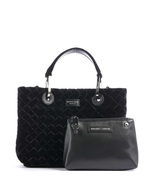 Emporio Armani Emporıo Armani Kadın Çıkarılabilir Omuz Askılı Desenli Kadife Siyah Omuz Çantası EW000361 AF28253-UC001
