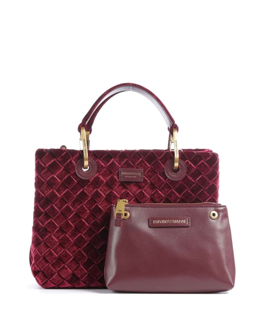 Emporio Armani Emporıo Armani Kadın Çıkarılabilir Omuz Askılı Desenli Kadife Bordo Omuz Çantası EW000361 AF28253-UA318