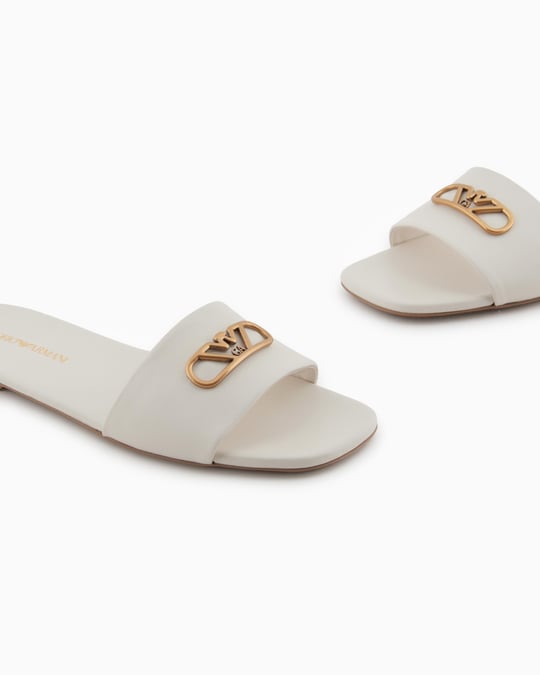 EMPORIO ARMANI Emporıo Armani Kadın Tek Kalın Bantlı Düz İnce Taban Beyaz Terlik X3P846 XF271-00894
