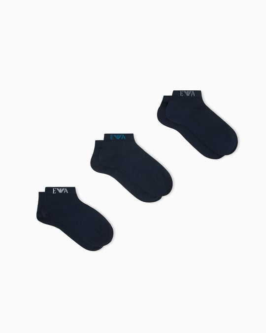 Emporio Armani Emporıo Body Erkek Bilek Hizasında Esnek Pamuklu Logo Detaylı Üçlü Paket Lacivert Çorap EM000550 AF26377-MB153