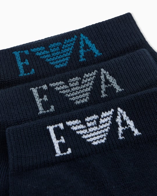 Emporio Armani Emporıo Body Erkek Bilek Hizasında Esnek Pamuklu Logo Detaylı Üçlü Paket Lacivert Çorap EM000550 AF26377-MB153