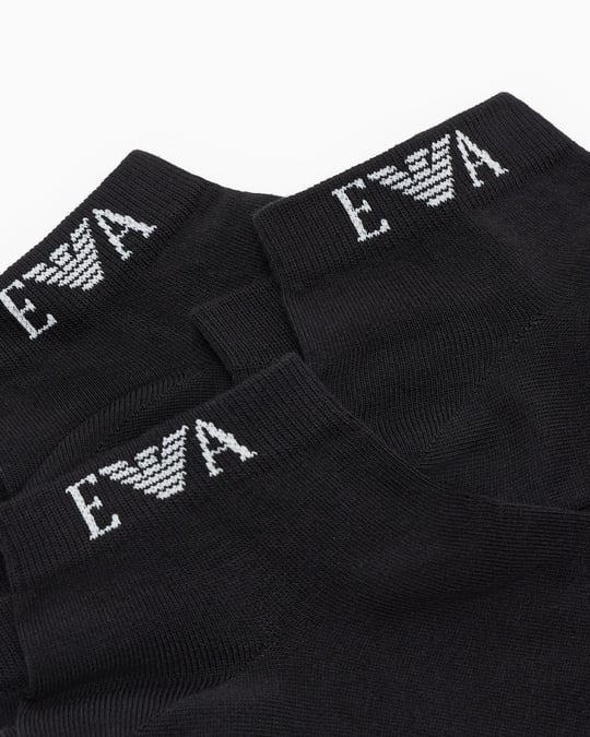 Emporio Armani Emporıo Body Erkek Bilek Hizasında Esnek Pamuklu Logo Detaylı Üçlü Paket Siyah Çorap EM000550 AF26377-UC001