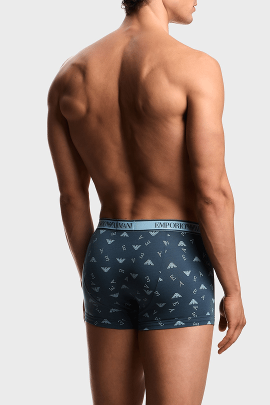 Emporio Armani Emporıo Body Erkek Üçlü Paket Esnek Pamuklu Elastik Bel Bantlı Desenli Mavi Boxer EM000370 AF20669-MB148