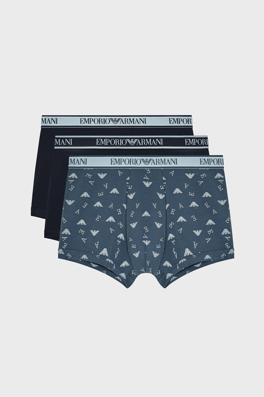Emporio Armani Emporıo Body Erkek Üçlü Paket Esnek Pamuklu Elastik Bel Bantlı Desenli Mavi Boxer EM000370 AF20669-MB148
