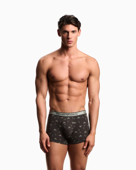 Emporio Armani Emporıo Body Erkek Üçlü Paket Esnek Pamuklu Elastik Bel Bantlı Desenli Siyah-Bej Boxer EM000370 AF20669-M7115