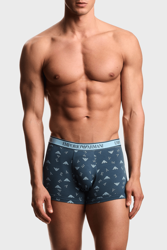 Emporio Armani Emporıo Body Erkek Üçlü Paket Esnek Pamuklu Elastik Bel Bantlı Desenli Mavi Boxer EM000370 AF20669-MB148