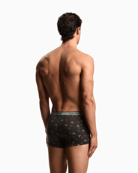 Emporio Armani Emporıo Body Erkek Üçlü Paket Esnek Pamuklu Elastik Bel Bantlı Desenli Siyah-Bej Boxer EM000370 AF20669-M7115