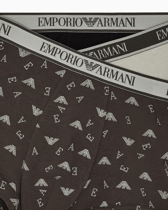 Emporio Armani Emporıo Body Erkek Üçlü Paket Esnek Pamuklu Elastik Bel Bantlı Desenli Siyah-Bej Boxer EM000370 AF20669-M7115