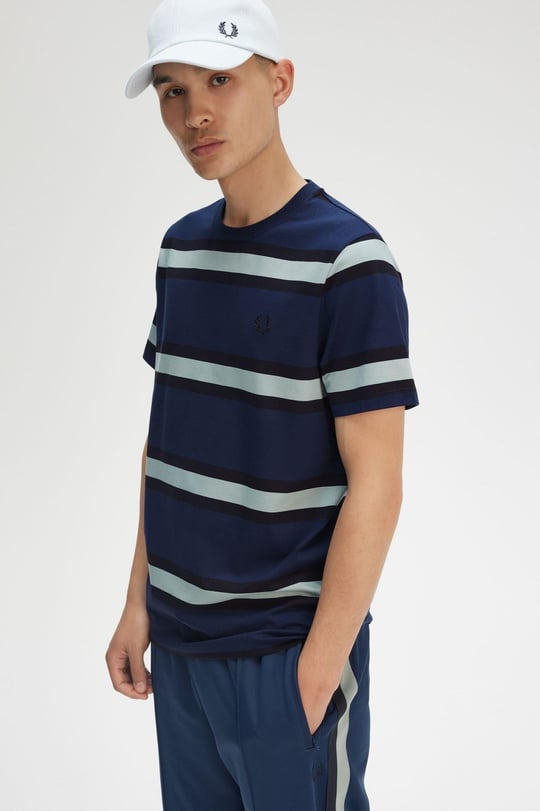 Fred Perry Fred Perry Erkek %100 Pamuklu Regular Fit Yuvarlak Yakalı Çizgili Kısa Kollu Lacivert T-Shirt M9852-X86