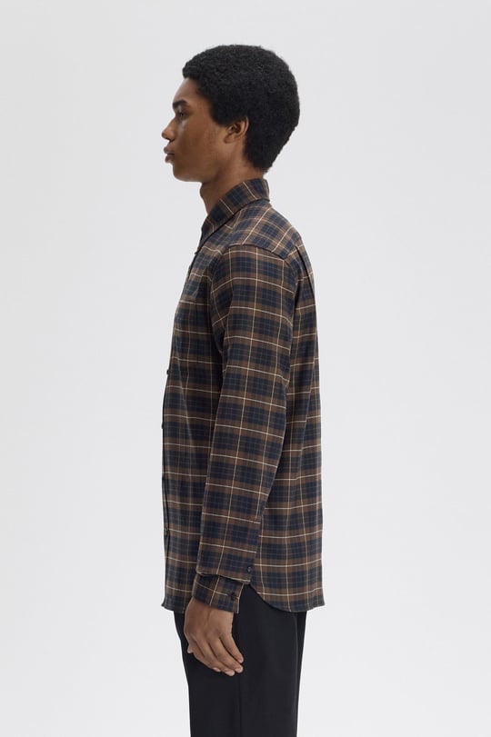 Fred Perry Fred Perry Erkek %100 Pamuklu Normal Kalıp Kare Desenli Uzun Kollu Kahverengi Gömlek M1753-Q21