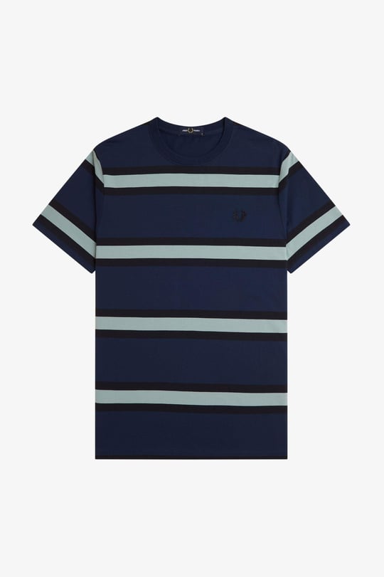 Fred Perry Fred Perry Erkek %100 Pamuklu Regular Fit Yuvarlak Yakalı Çizgili Kısa Kollu Lacivert T-Shirt M9852-X86