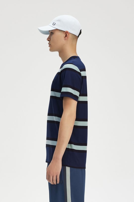 Fred Perry Fred Perry Erkek %100 Pamuklu Regular Fit Yuvarlak Yakalı Çizgili Kısa Kollu Lacivert T-Shirt M9852-X86
