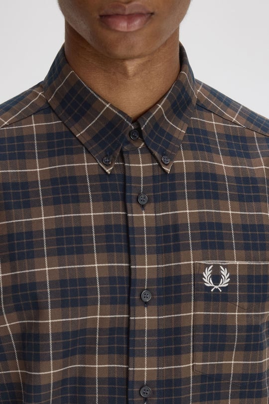Fred Perry Fred Perry Erkek %100 Pamuklu Normal Kalıp Kare Desenli Uzun Kollu Kahverengi Gömlek M1753-Q21