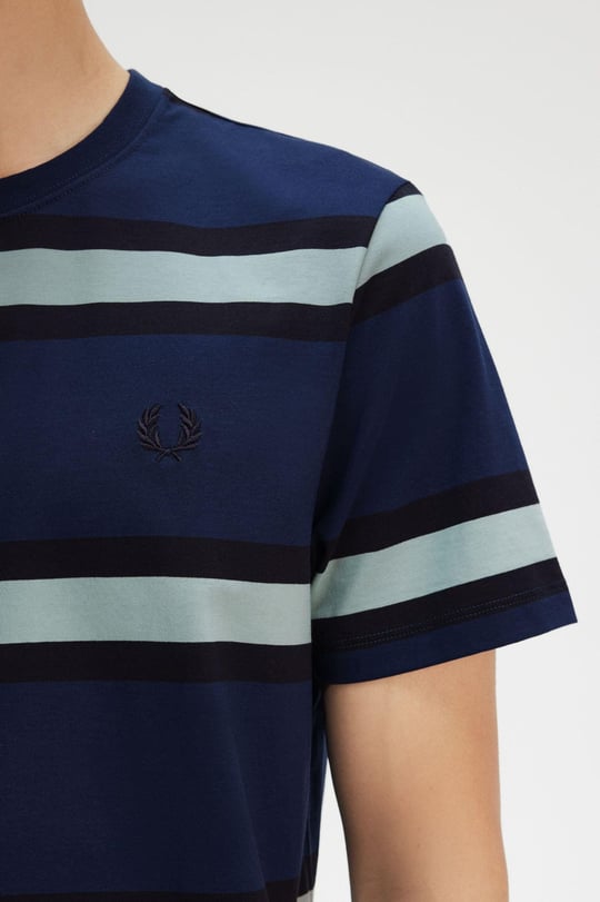 Fred Perry Fred Perry Erkek %100 Pamuklu Regular Fit Yuvarlak Yakalı Çizgili Kısa Kollu Lacivert T-Shirt M9852-X86