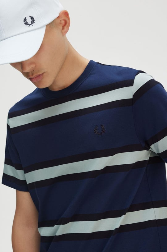 Fred Perry Fred Perry Erkek %100 Pamuklu Regular Fit Yuvarlak Yakalı Çizgili Kısa Kollu Lacivert T-Shirt M9852-X86