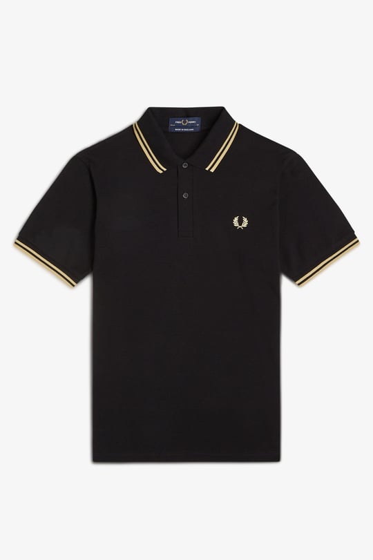 Fred Perry Fred Perry Erkek Çift Manşet ve Yaka Detaylı Kısa Kollu Geleneksel Üretim Siyah Polo Yaka T-Shirt M12-157