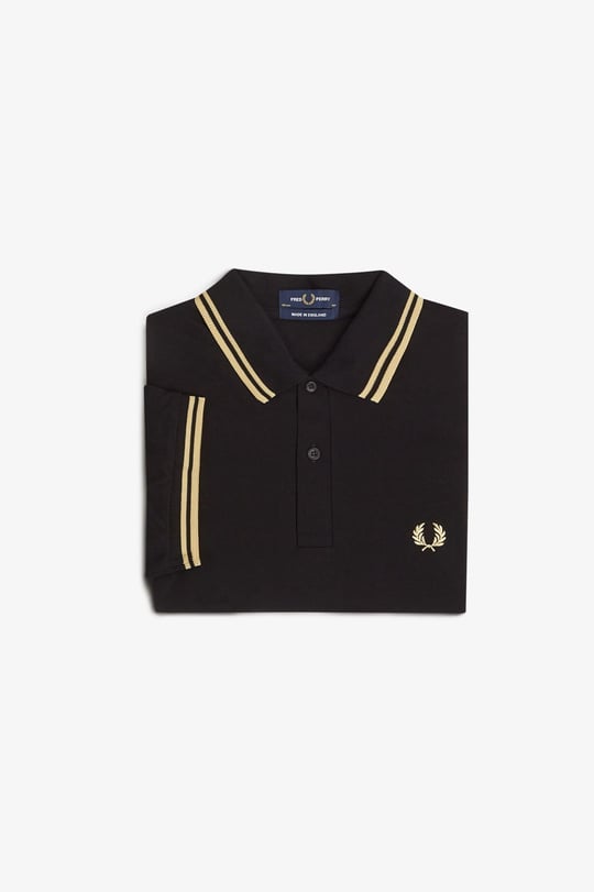 Fred Perry Fred Perry Erkek Çift Manşet ve Yaka Detaylı Kısa Kollu Geleneksel Üretim Siyah Polo Yaka T-Shirt M12-157