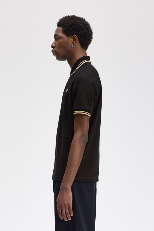 Fred Perry Fred Perry Erkek Çift Manşet ve Yaka Detaylı Kısa Kollu Geleneksel Üretim Siyah Polo Yaka T-Shirt M12-157