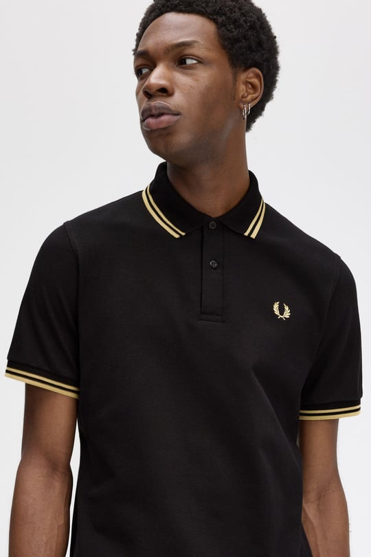 Fred Perry Fred Perry Erkek Çift Manşet ve Yaka Detaylı Kısa Kollu Geleneksel Üretim Siyah Polo Yaka T-Shirt M12-157